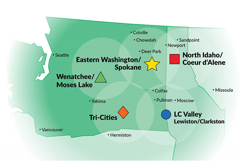 Exchange Coverage Map - Eastern Washington, Spokane, Wenatchee, Tri-Cities, LC Valley, and North Idaho