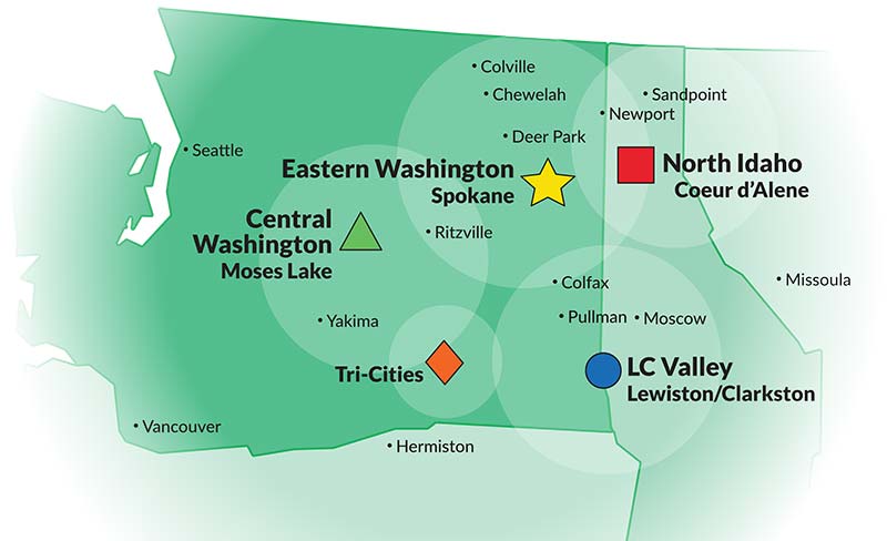 Exchange Coverage Map - Eastern Washington, Spokane, Wenatchee, Tri-Cities, LC Valley, and North Idaho