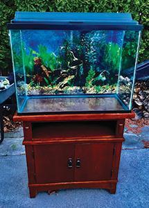 38 GALLON FISH TANK WITH SOLID WOOD STAND, $200