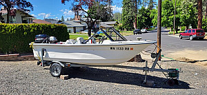 1991 14FT LIVINGSTON FISHING BOAT & SHORE LANDER TRAILER 