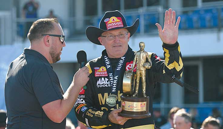 Doug Kalitta in Top Fuel celebrated victory at the fourth of six races in the Countdown to the Championship playoffs