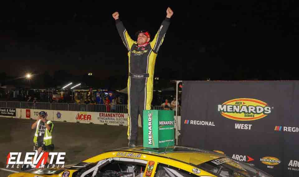 Kyle Keller celebrates his first ARCA Menards West Series victory at Tri-City Raceway 