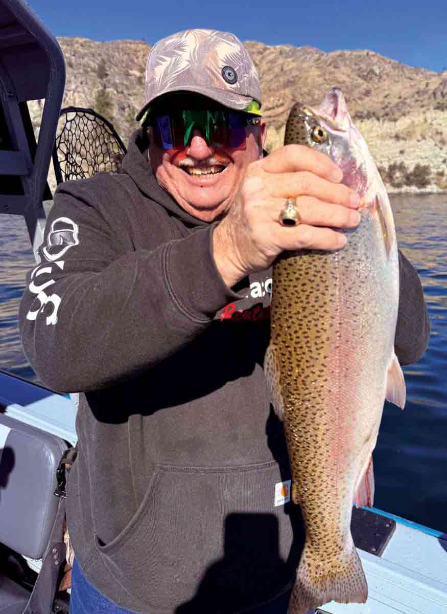 Buell Hawkins with a beautiful triploid rainbow trout caught on Rufus Woods