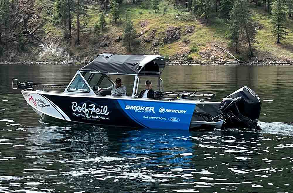 The Smoker Craft Phantom boat used by The Fishing Magician for the spring opener at Rufus Woods Reservoir.